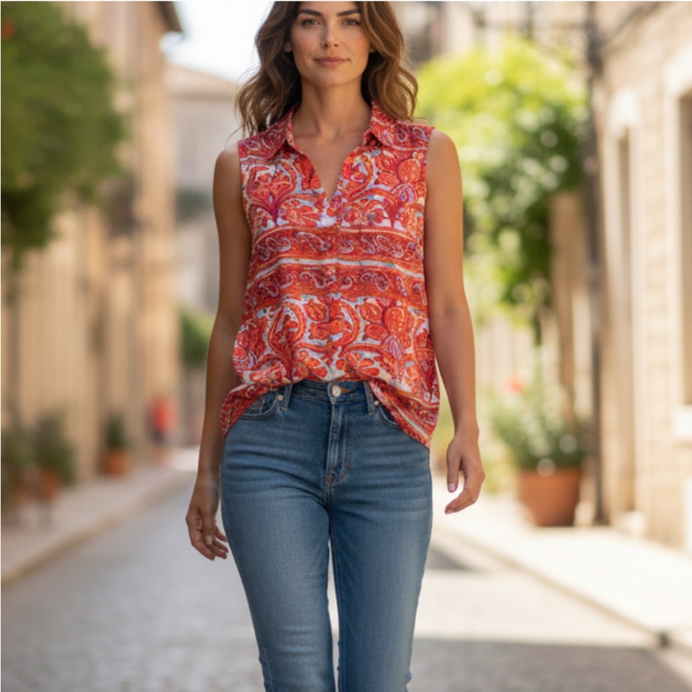 The Limited Red and Pink Floral Blouse